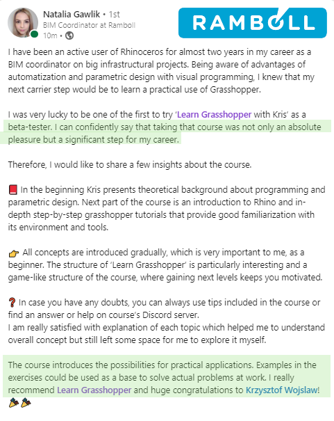 Natalia Gawlik review on Linkedin